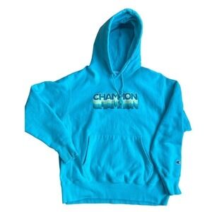 Men's Champion Retro Graphic Hoodie in Turquoise, size Large0